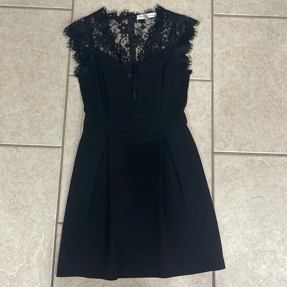 BCBG pleated lace cocktail dress